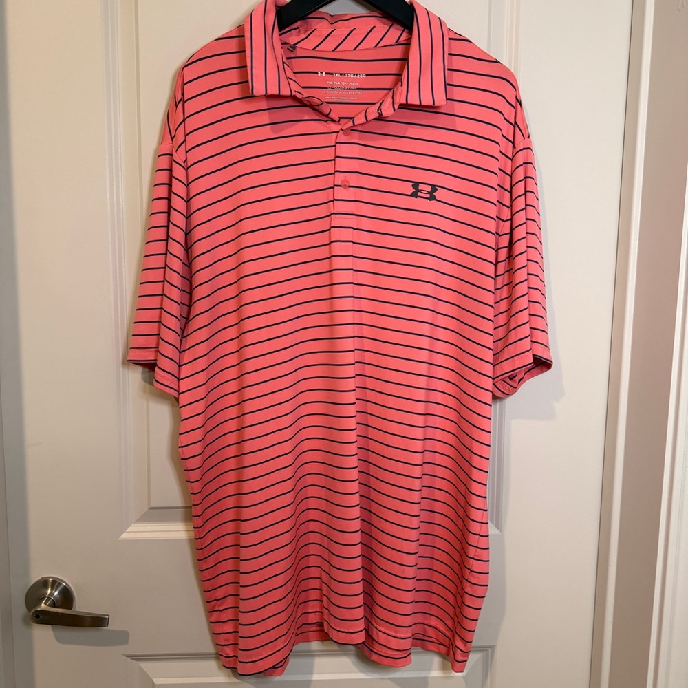 Under Armour Men’s Coral Polo with Navy Stripes